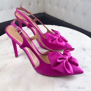 Express Pink Satin Bow Slingback Heels